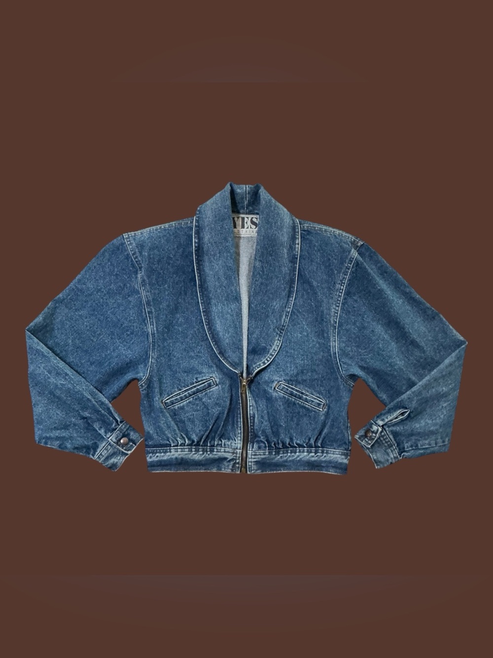 Vintage ‘80s YES Clothing Co Cropped Denim Jacket Shawl Collar